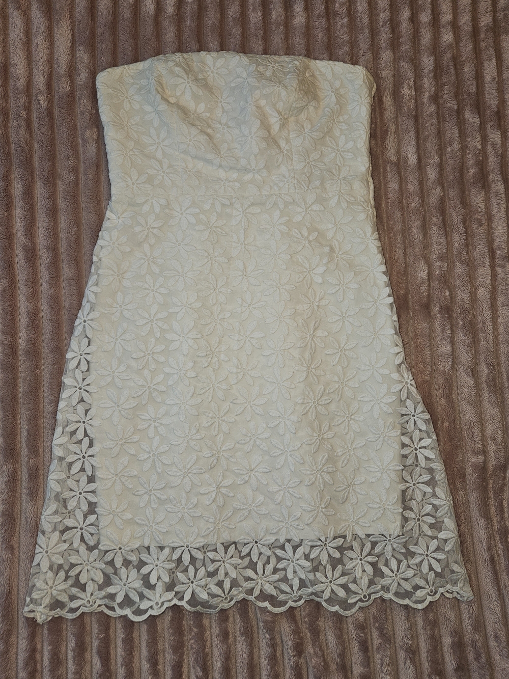 NWT Belle Badgley Mischka Ivory Daisy Lace Strapless Cocktail Dress Size 8